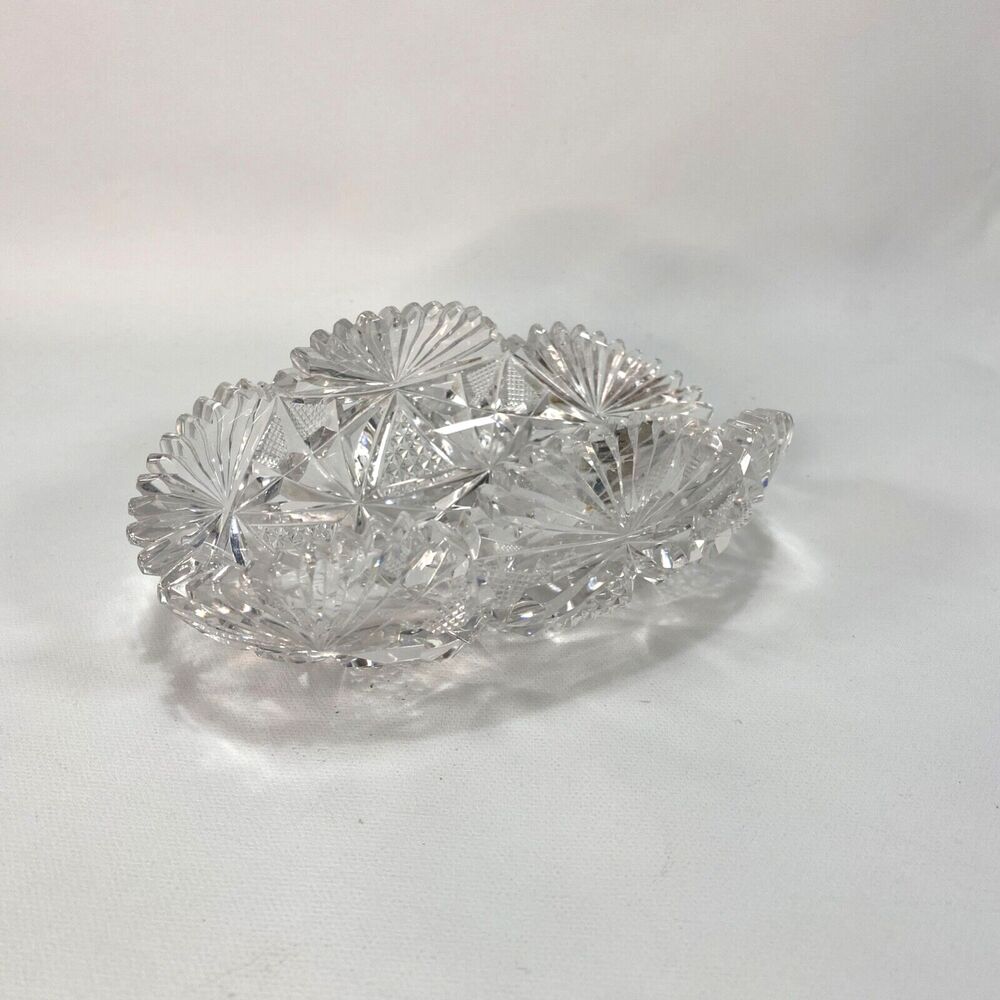 Cut Lead Crystal Glass Candy Nuts Snacks Dish American Brilliant Curved Edge